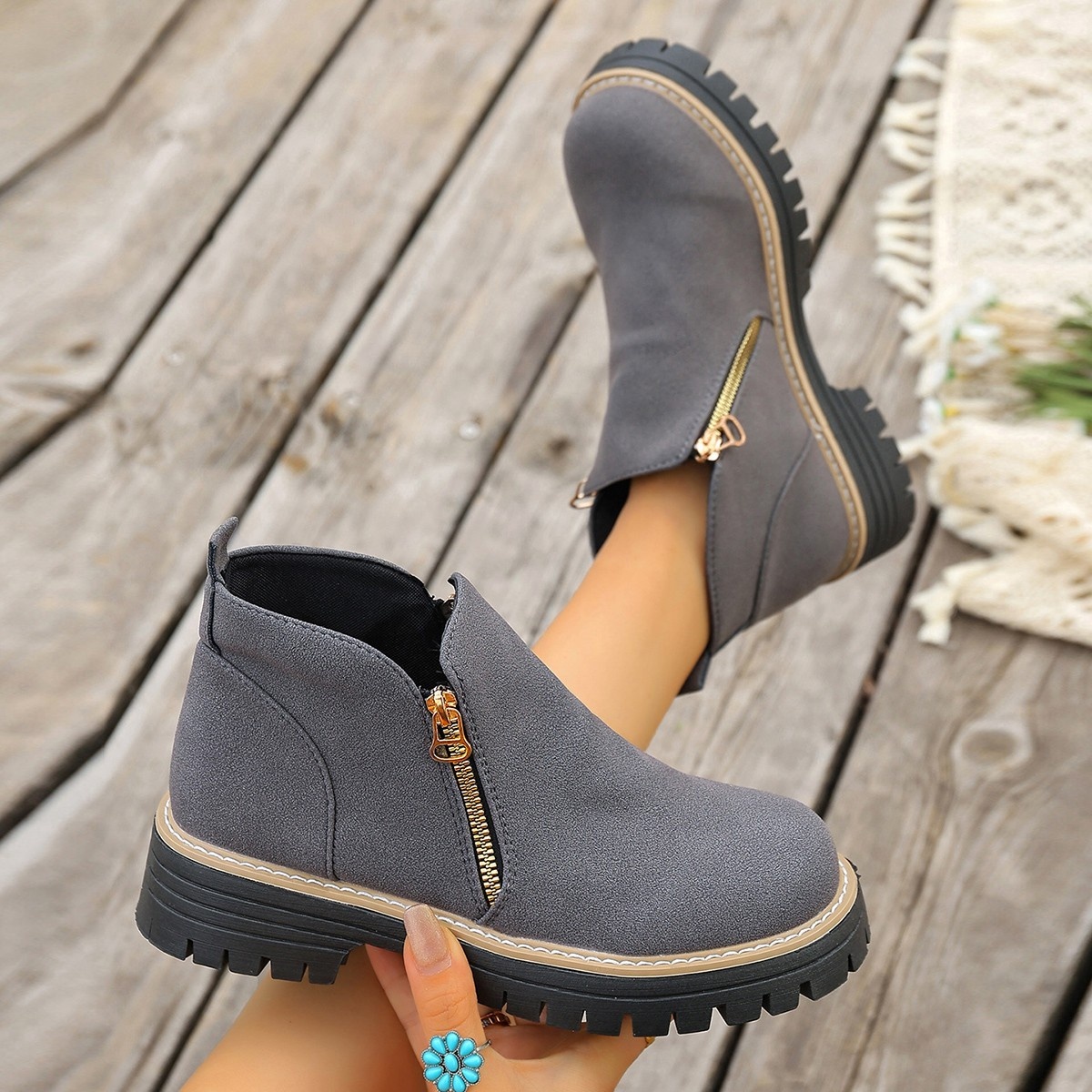 Side Zipper Ankle Boots