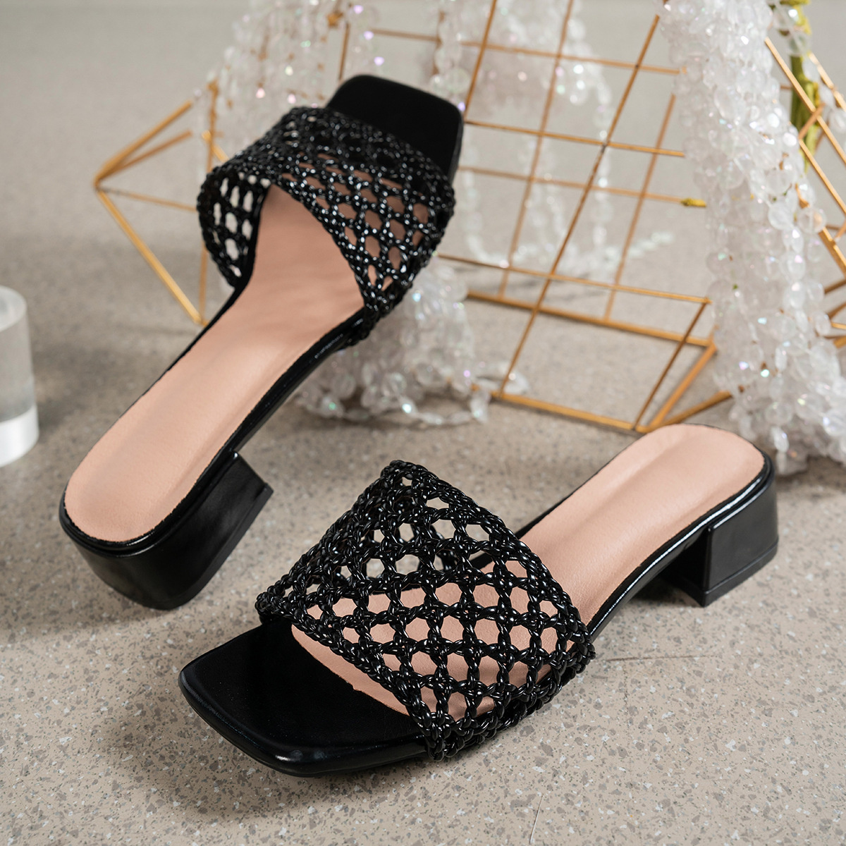 Woven Block Heel Sandals