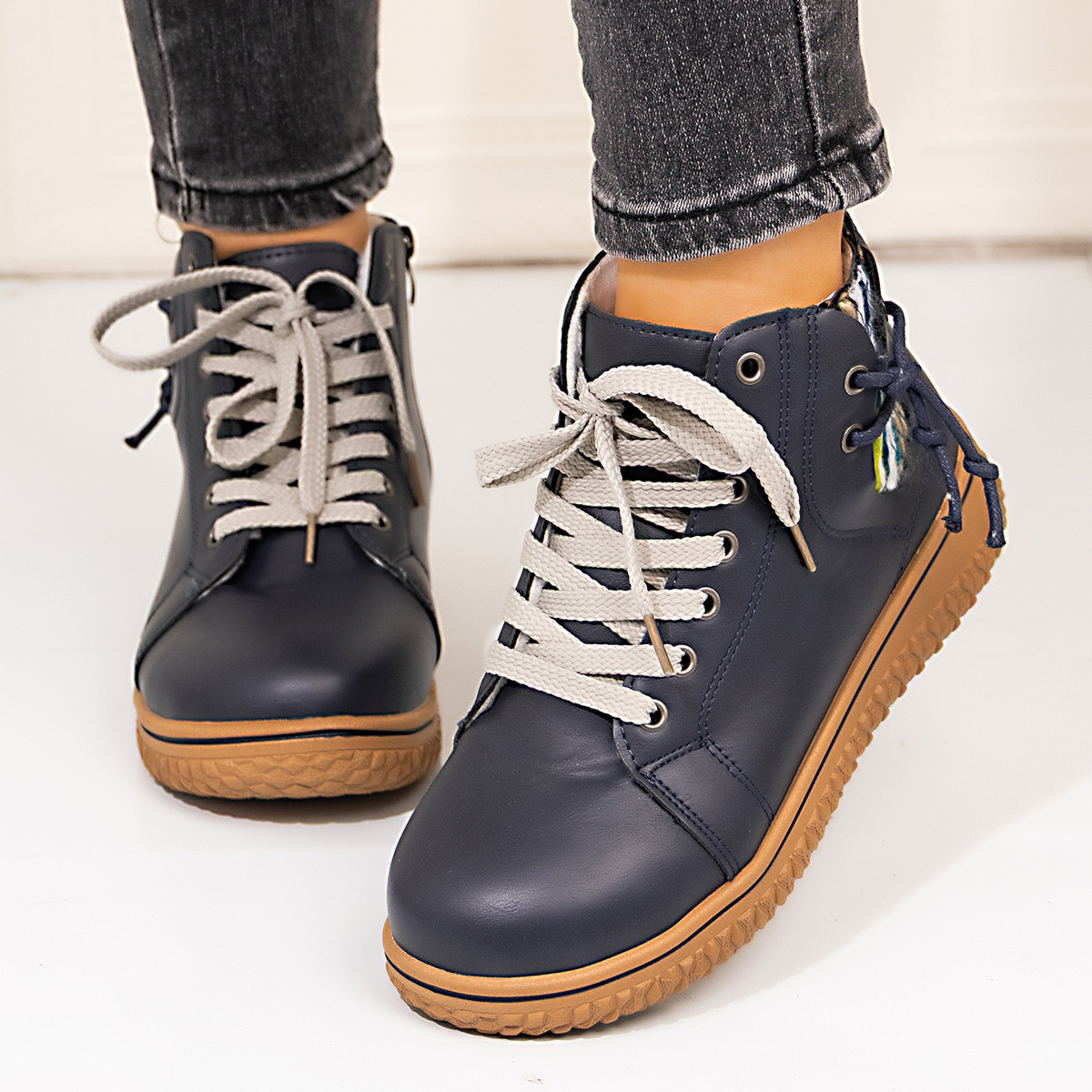 Lace-Up Ankle Boots with Zipper Detail