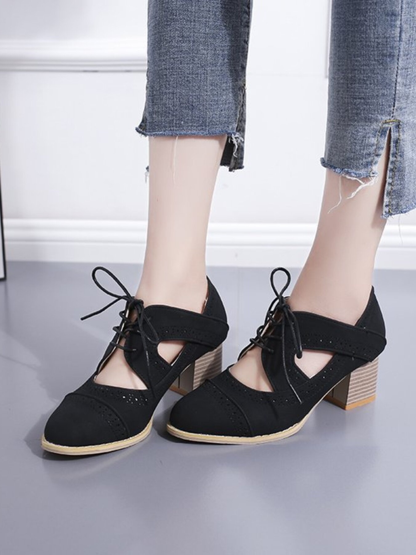 Lace-Up Block Heel Pumps