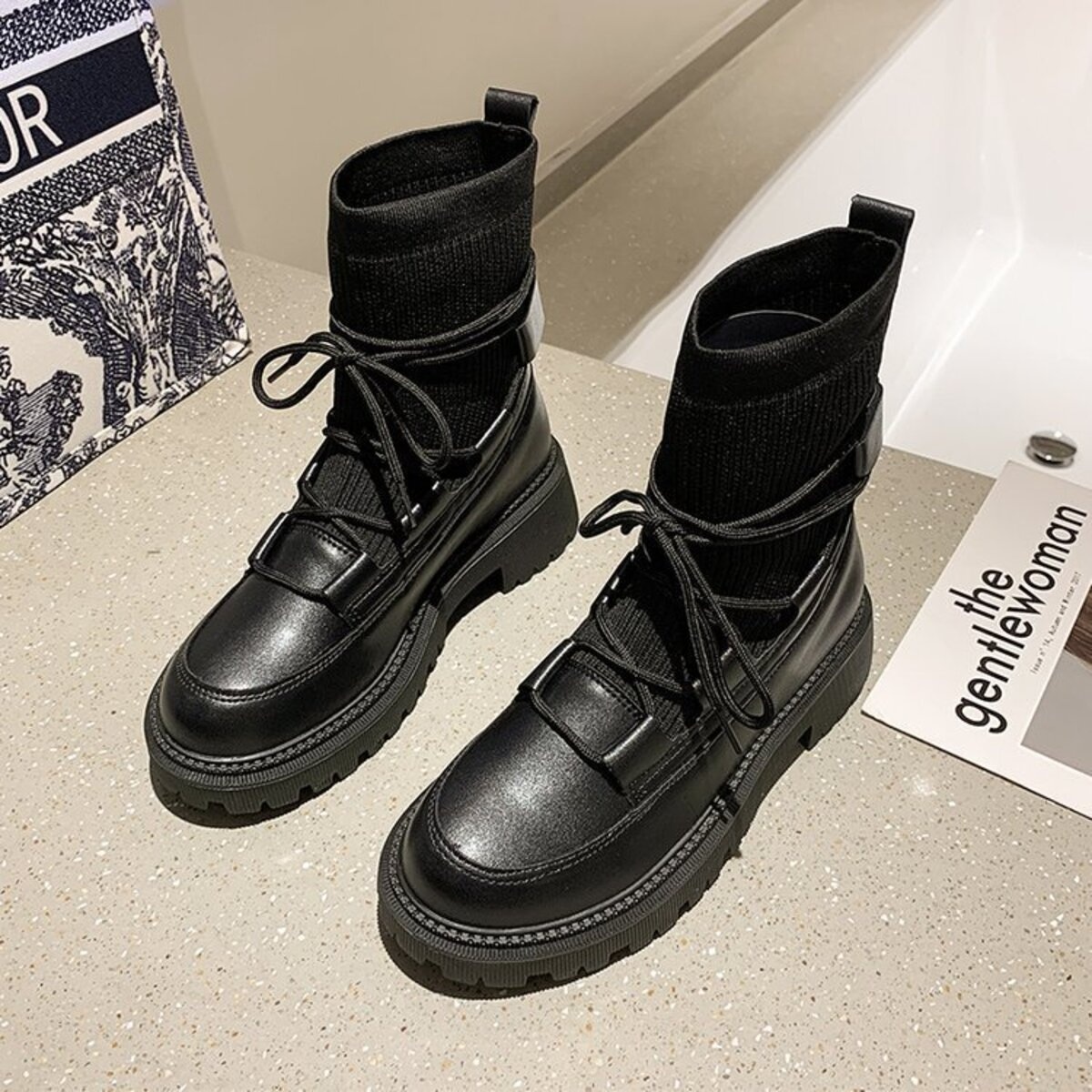 Lace-Up Knit Boots