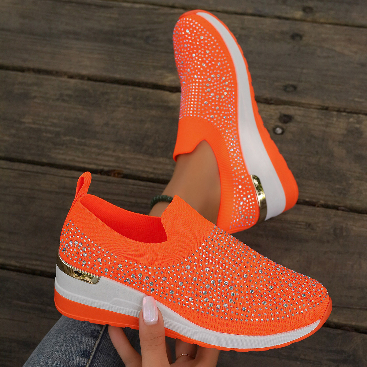 Rhinestone Round Toe Slip-Ons