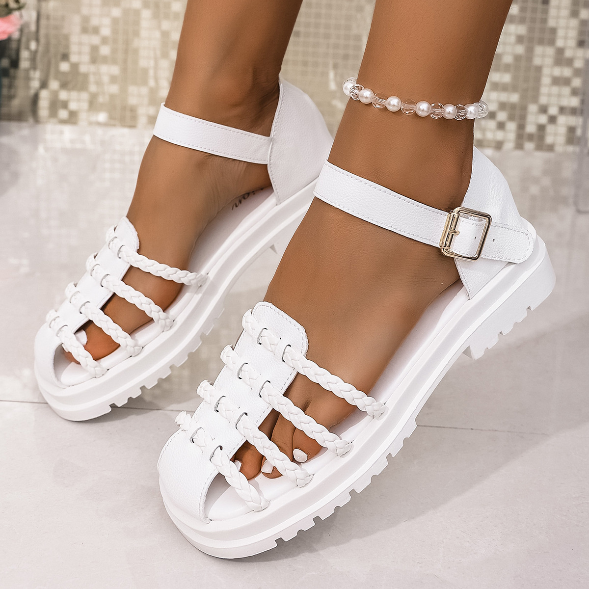 Braided Ankle Strap Sandals