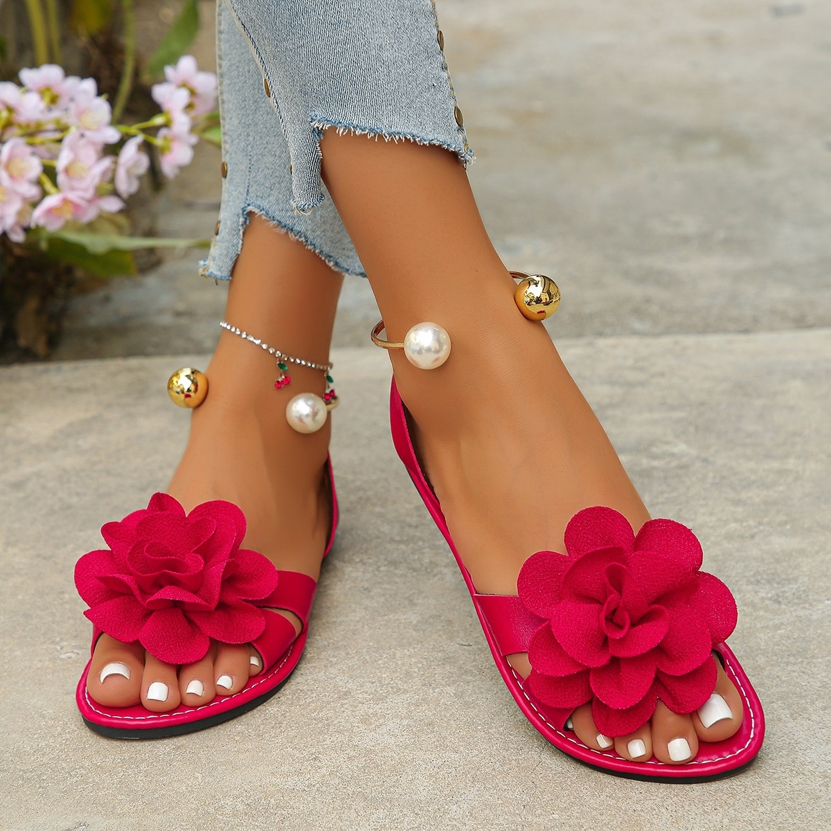Flower Open Toe Flats Sandals
