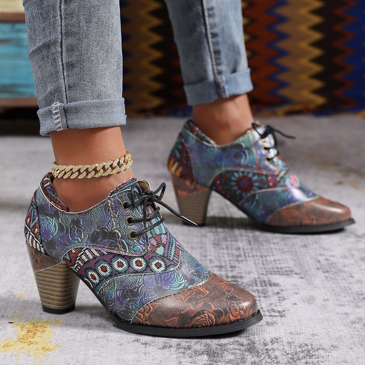 Lace-Up Block Heel Ankle Boots