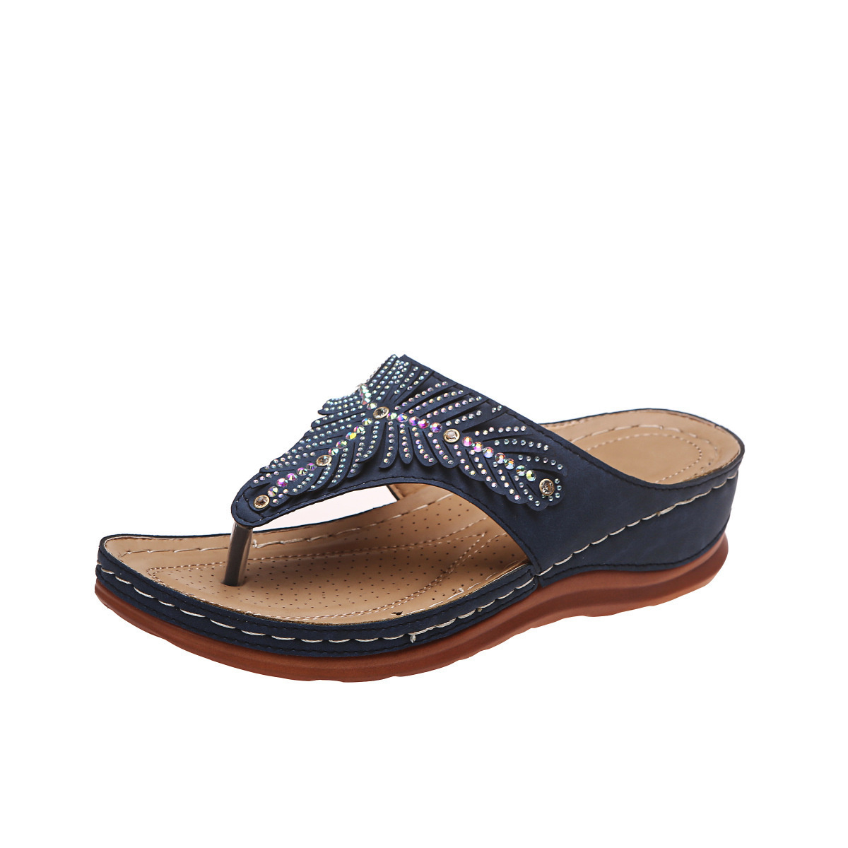 Rhinestone Toe Post Wedge Sandals