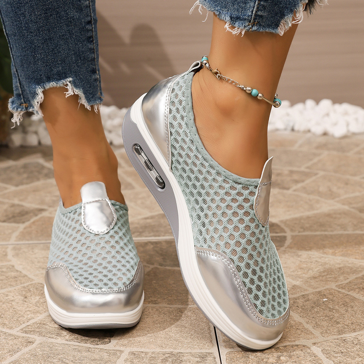 Breathable Mesh Wedge Slip-Ons