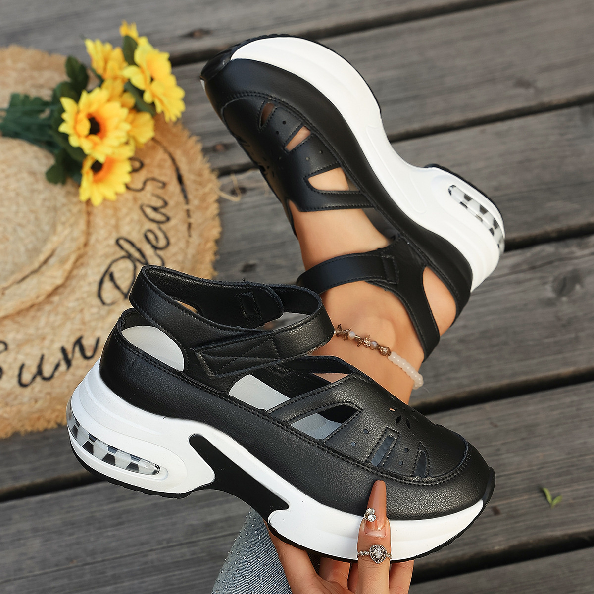 Cutout Round Toe Platform Sandals