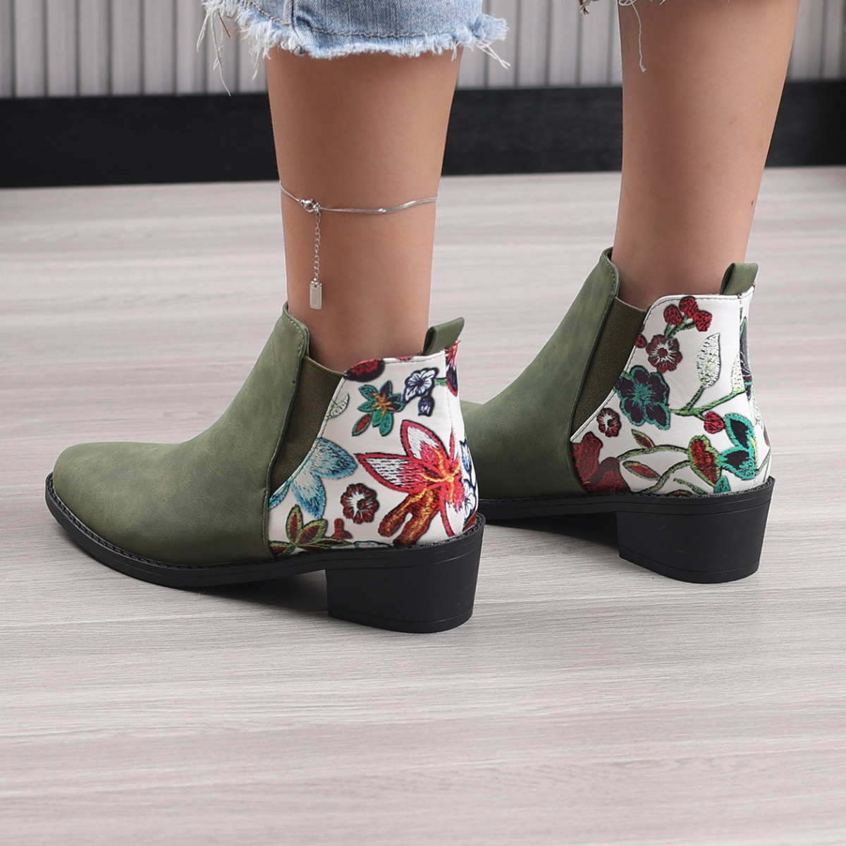 Point Toe Block Heels Ankle Boots