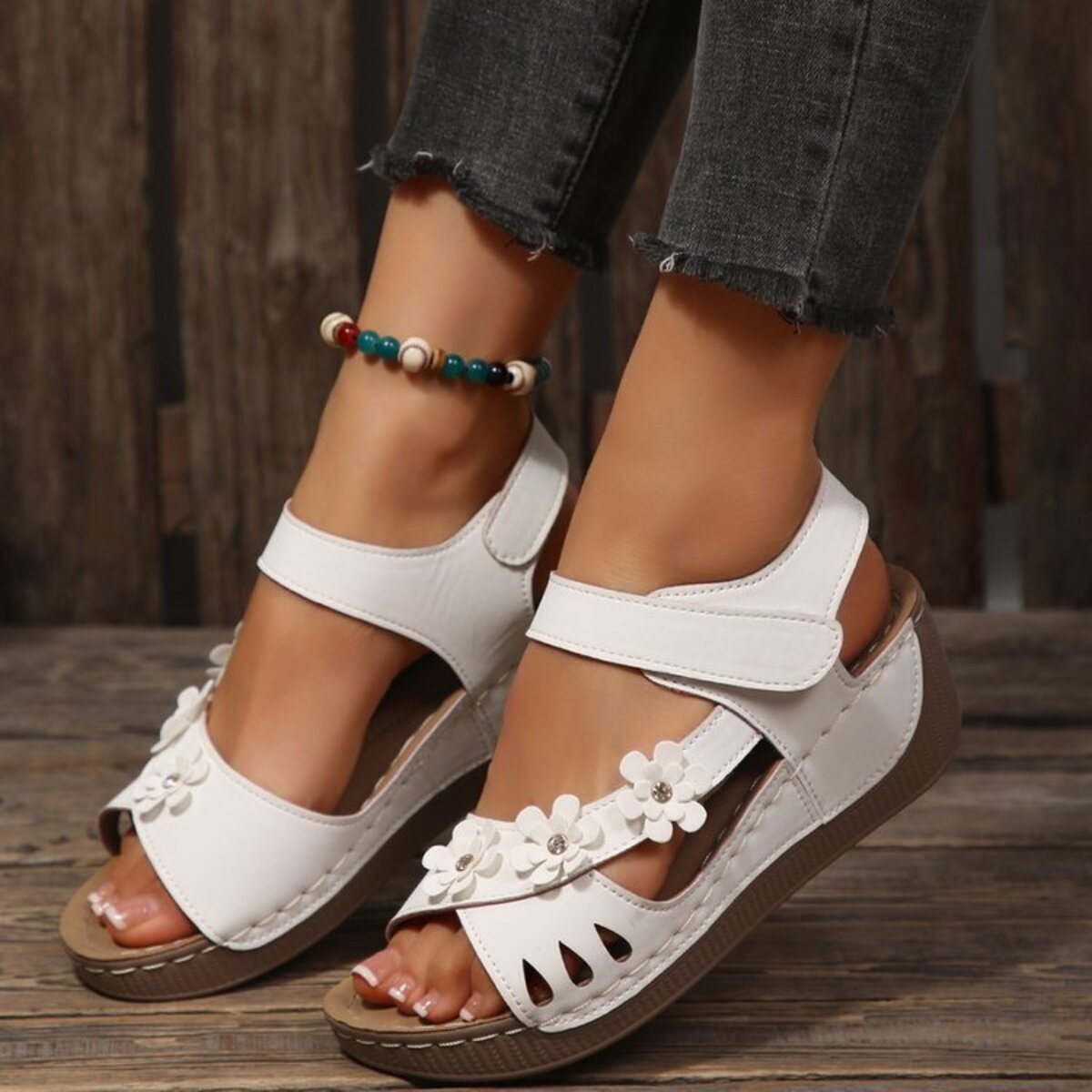 Floral Embellished Wedge Sandals