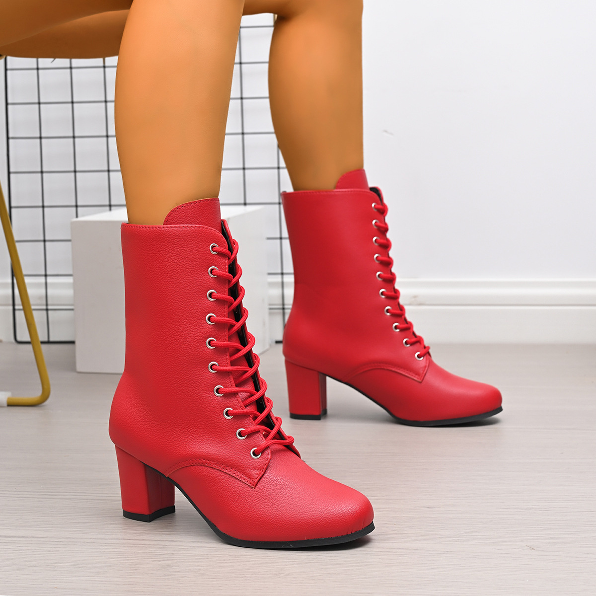 Round Toe Block Heels Boots