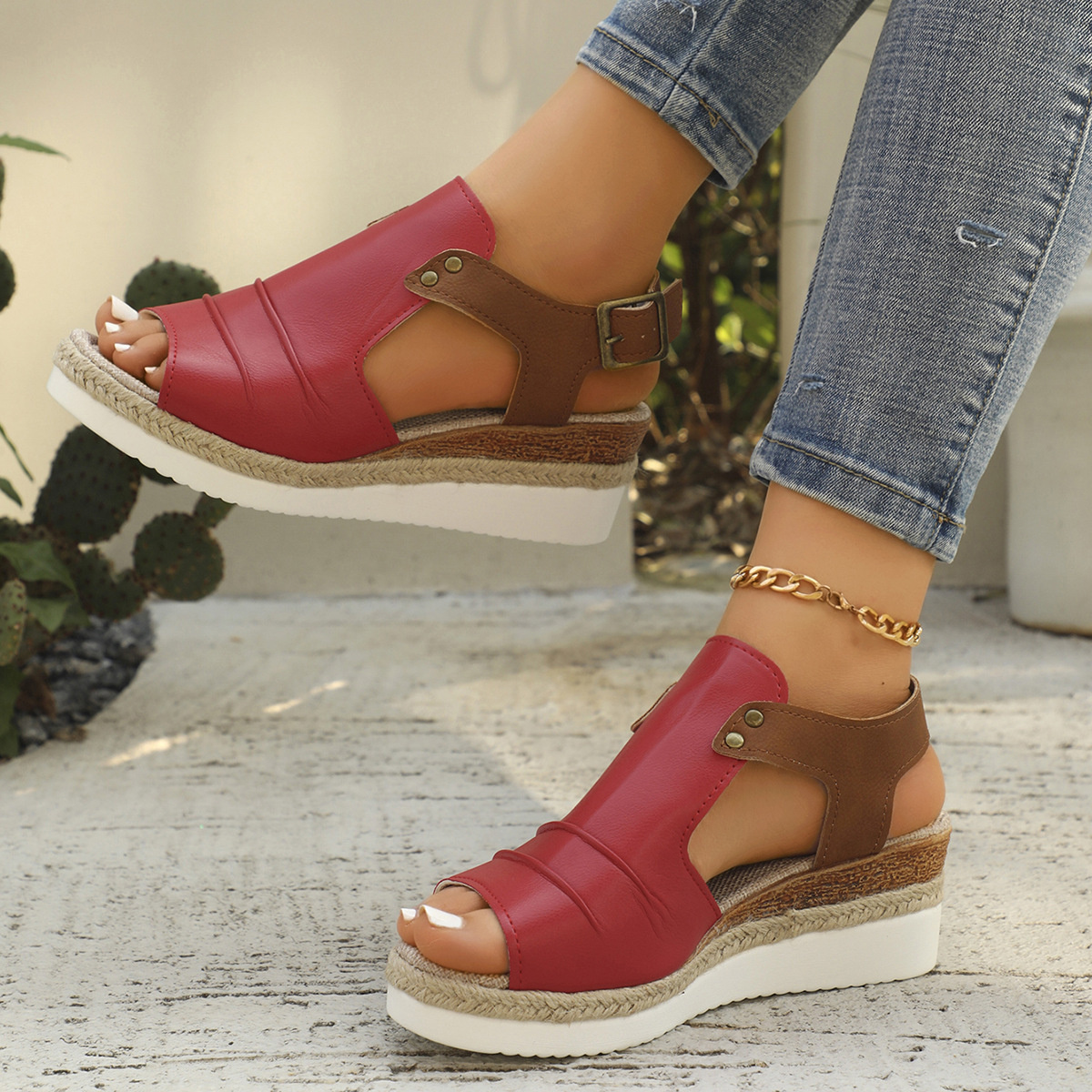Peep Toe Wedge Sandals