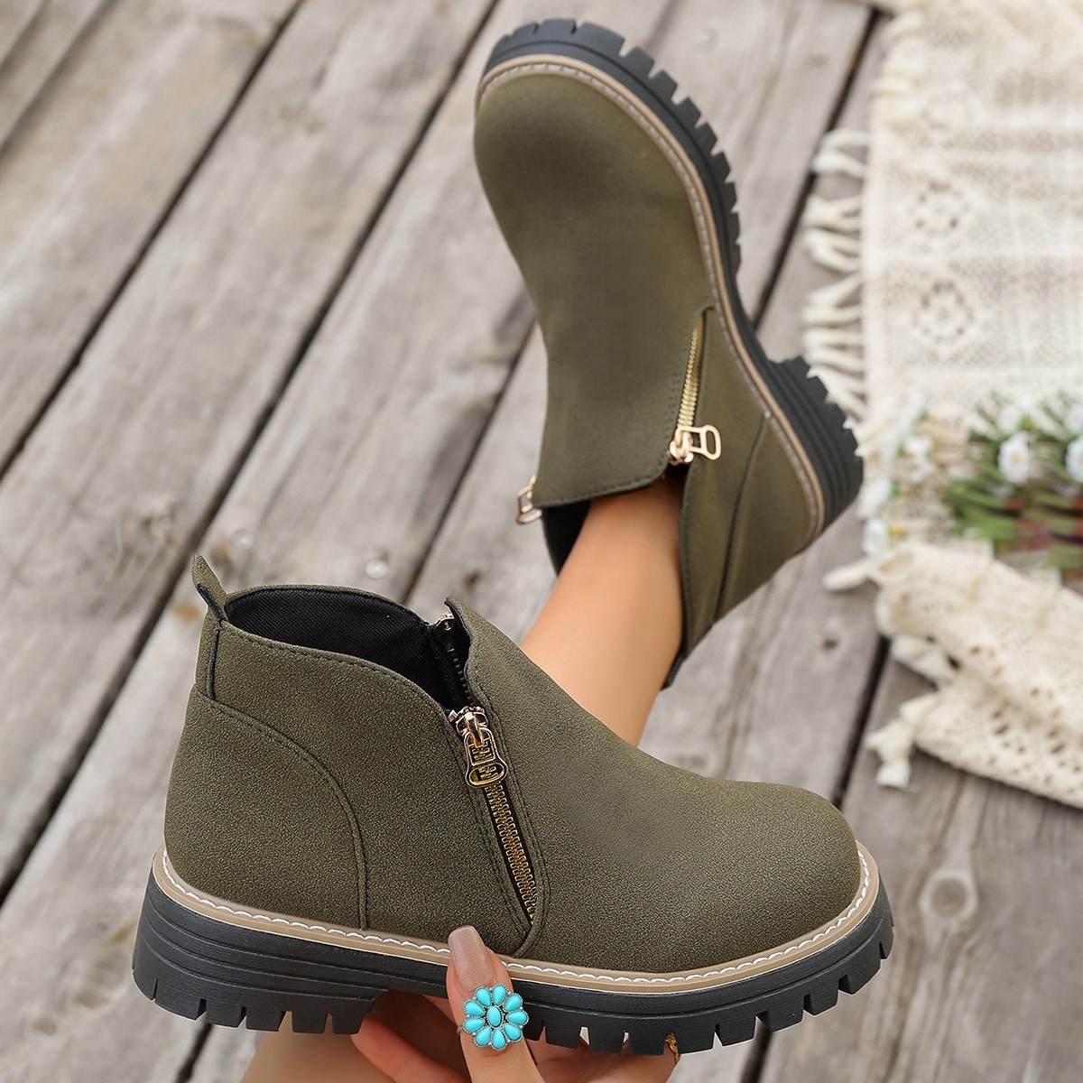 Side Zipper Ankle Boots