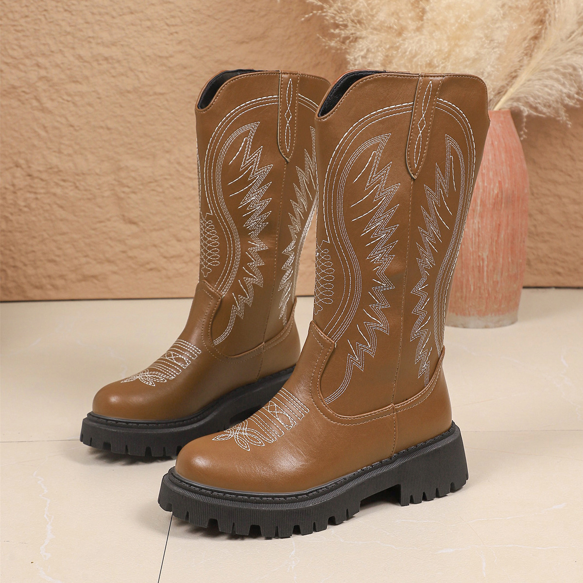Round Toe Block Heels Boots