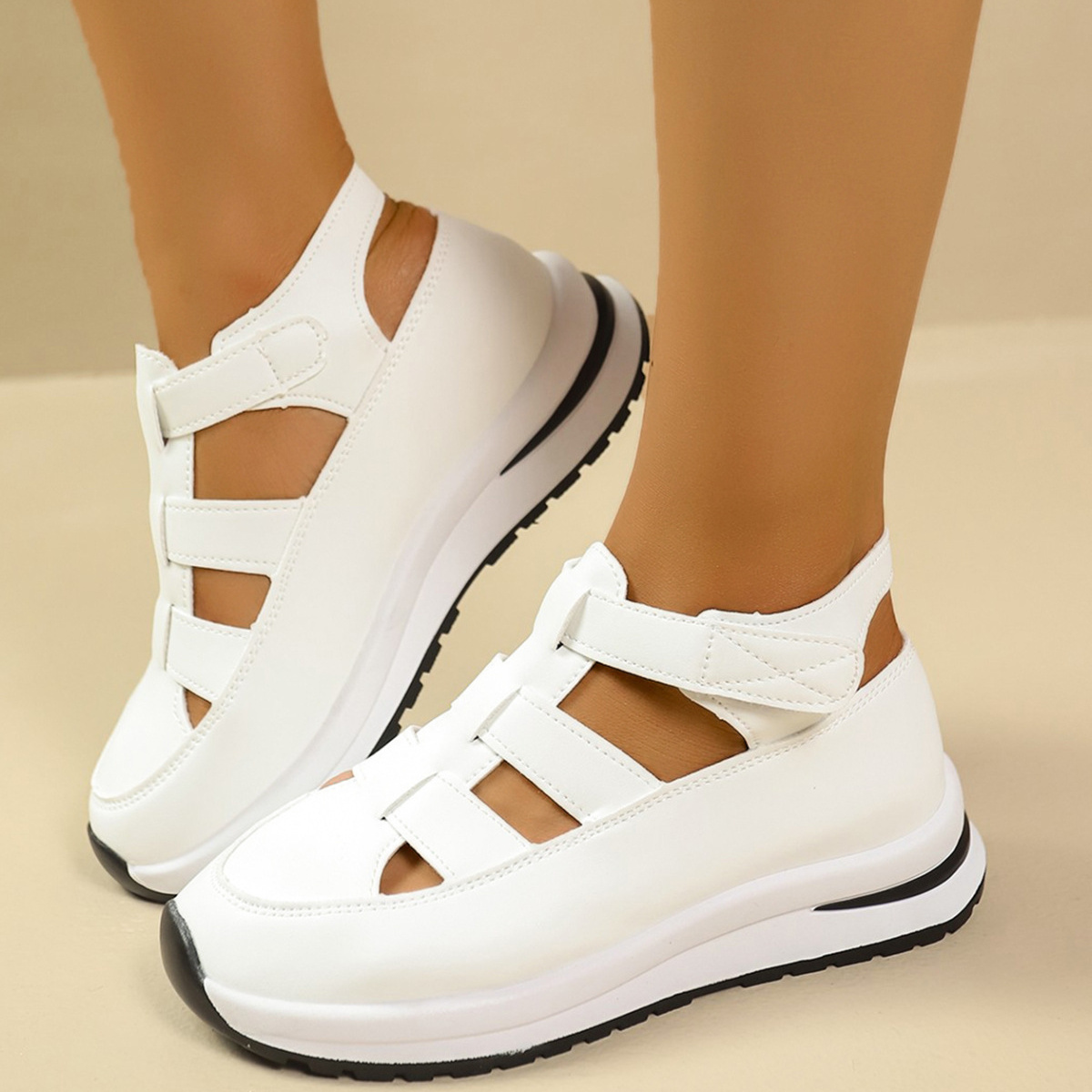 Cutout Round Toe Platform Sandals