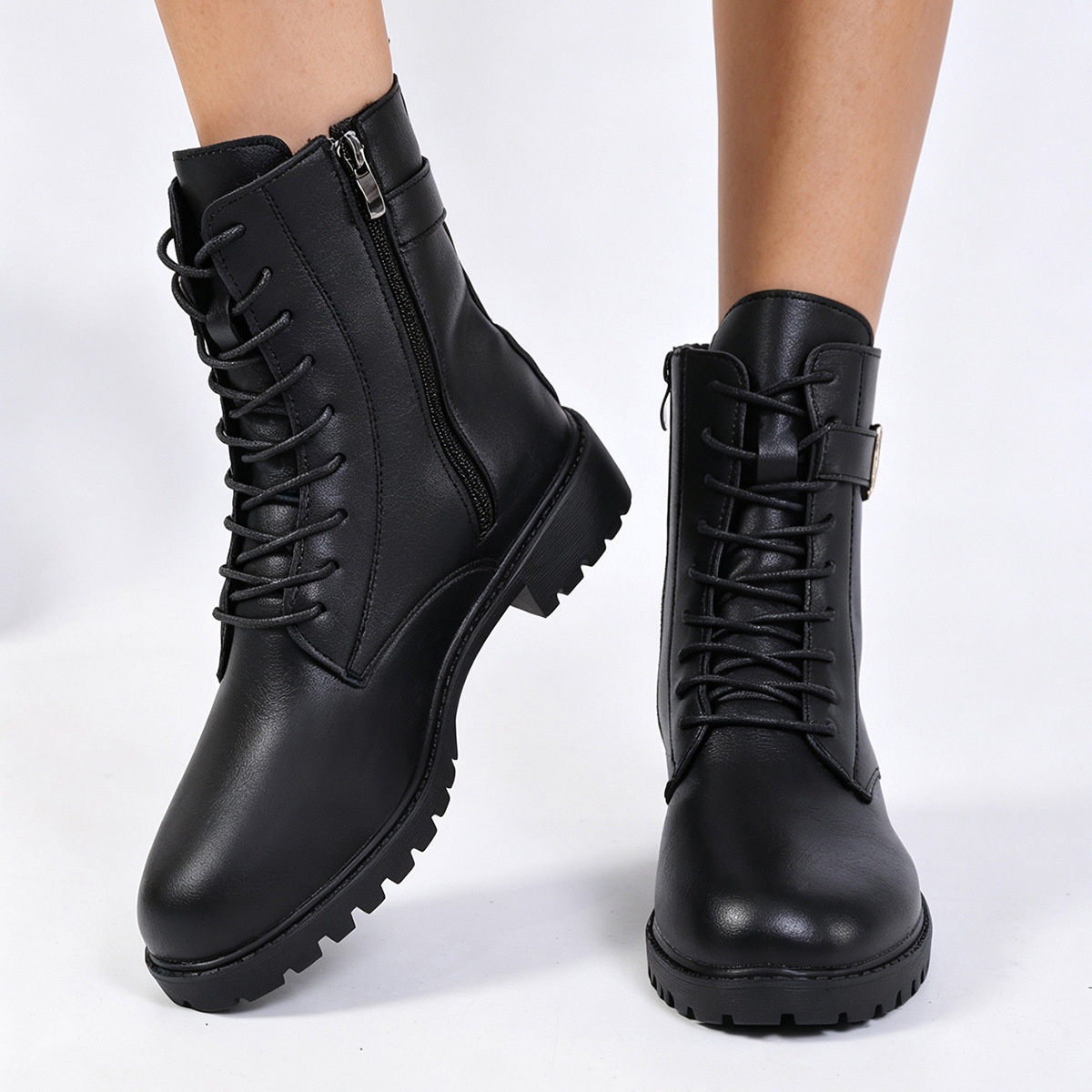Round Toe Lace Up Boots