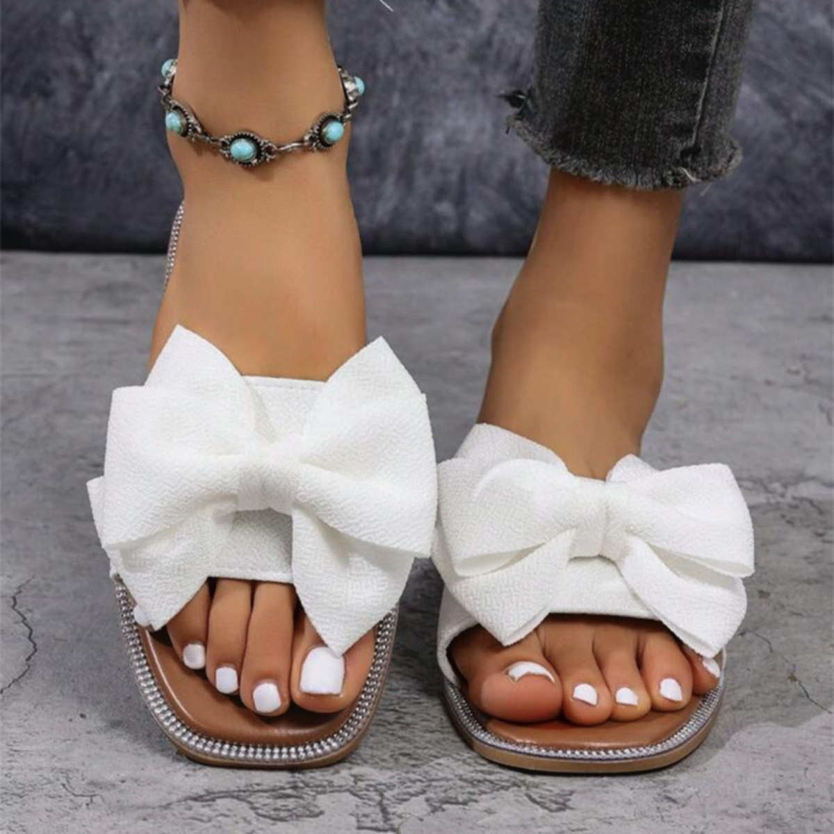 Bow Open Toe Flats Sandals
