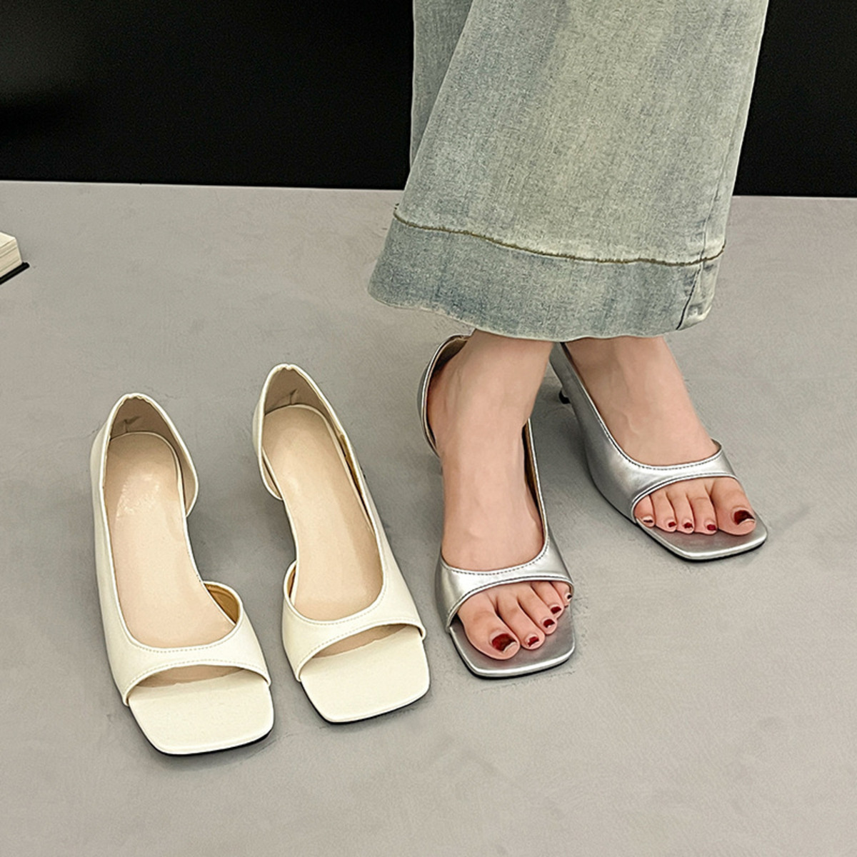 Open Toe Flare Heels Sandals