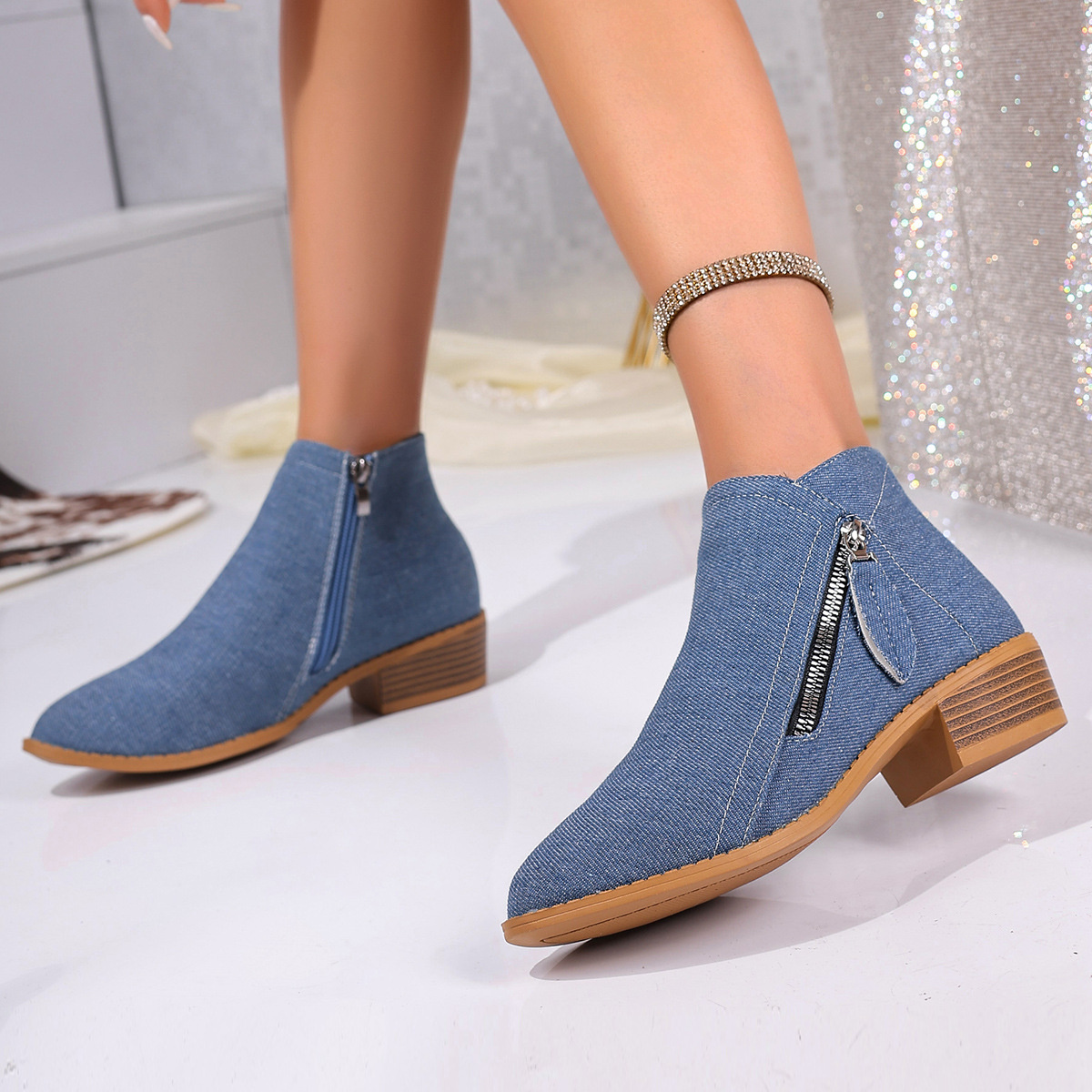 Point Toe Block Heels Boots