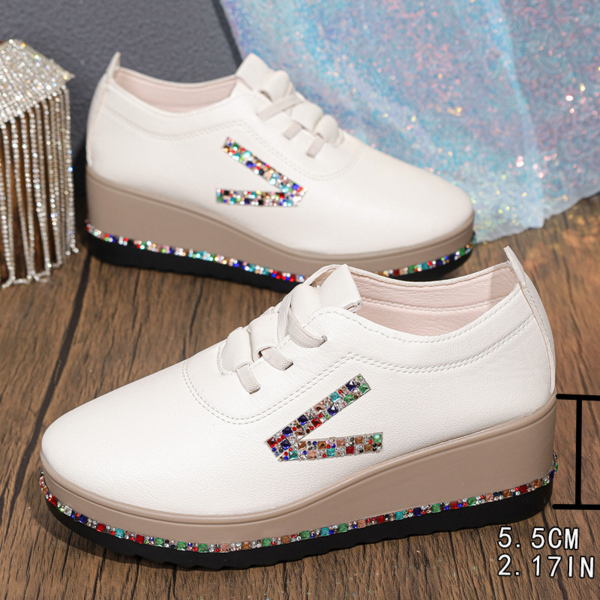Rhinestone Decor Wedge Sneakers
