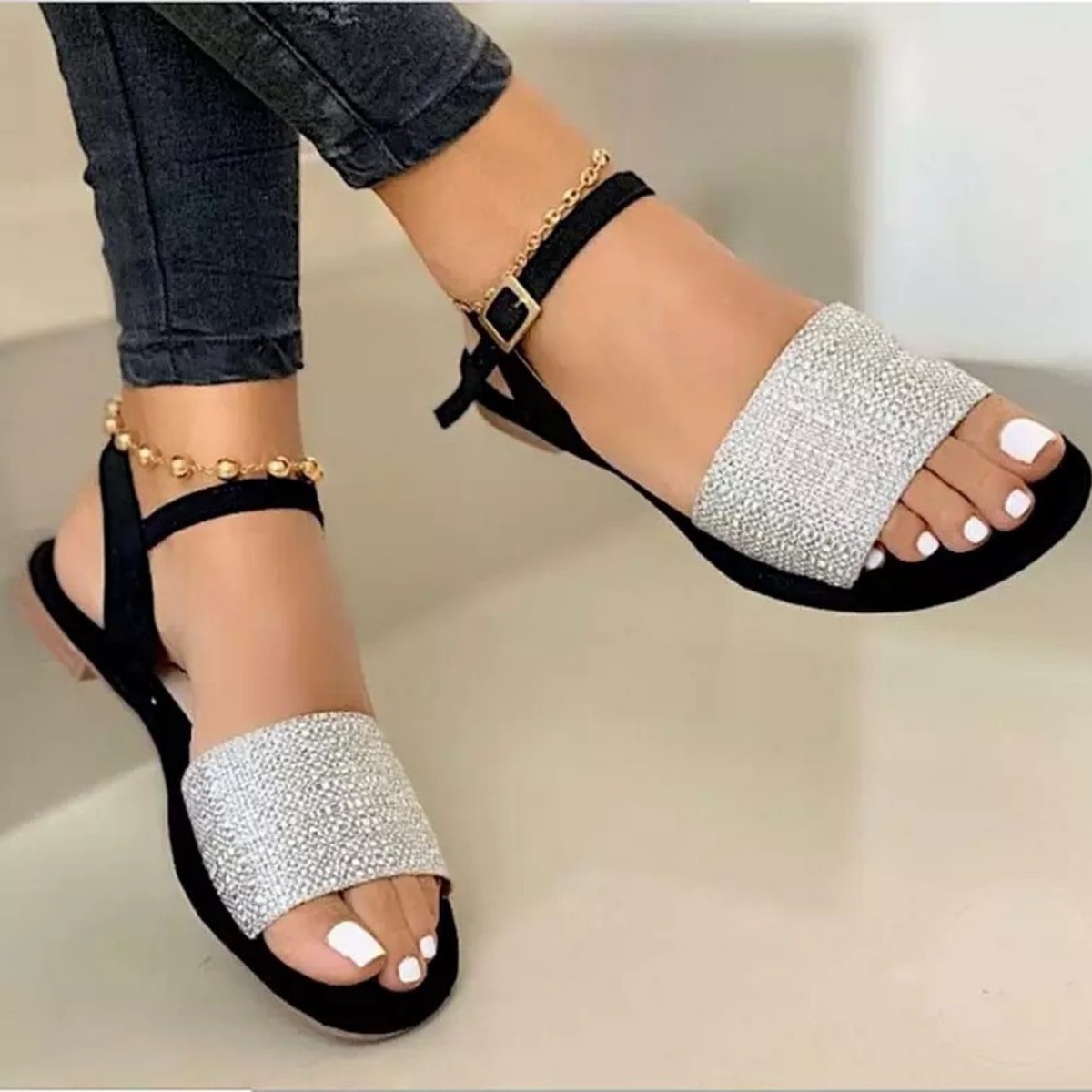 Open Toe Ankle-Strap Flat Sandals