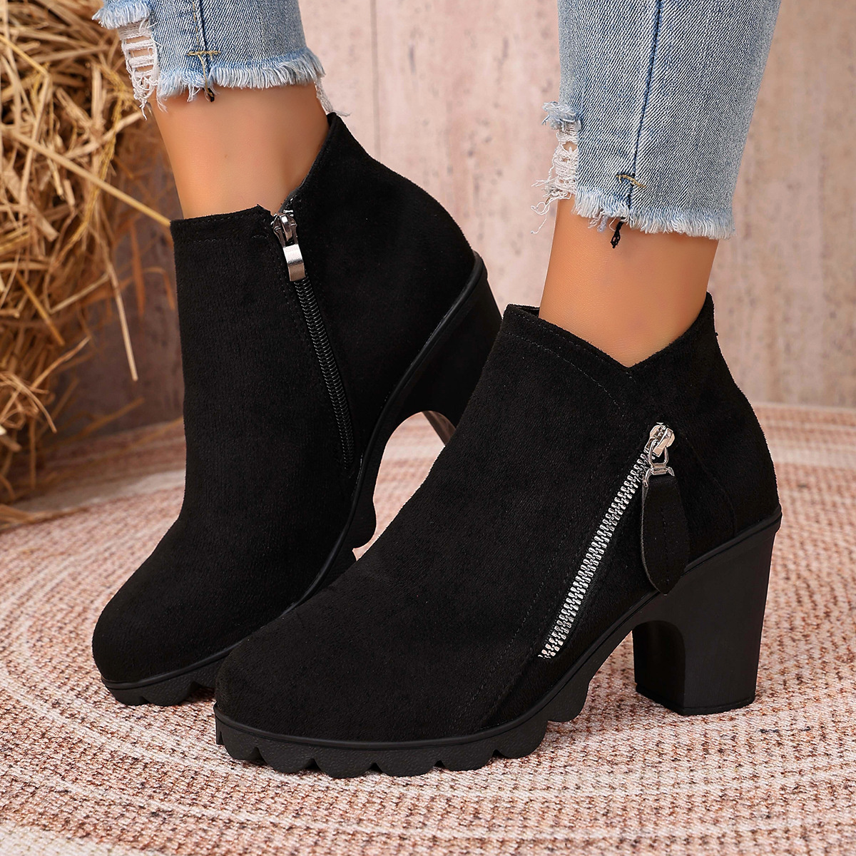 Round Toe Block Heels Boots