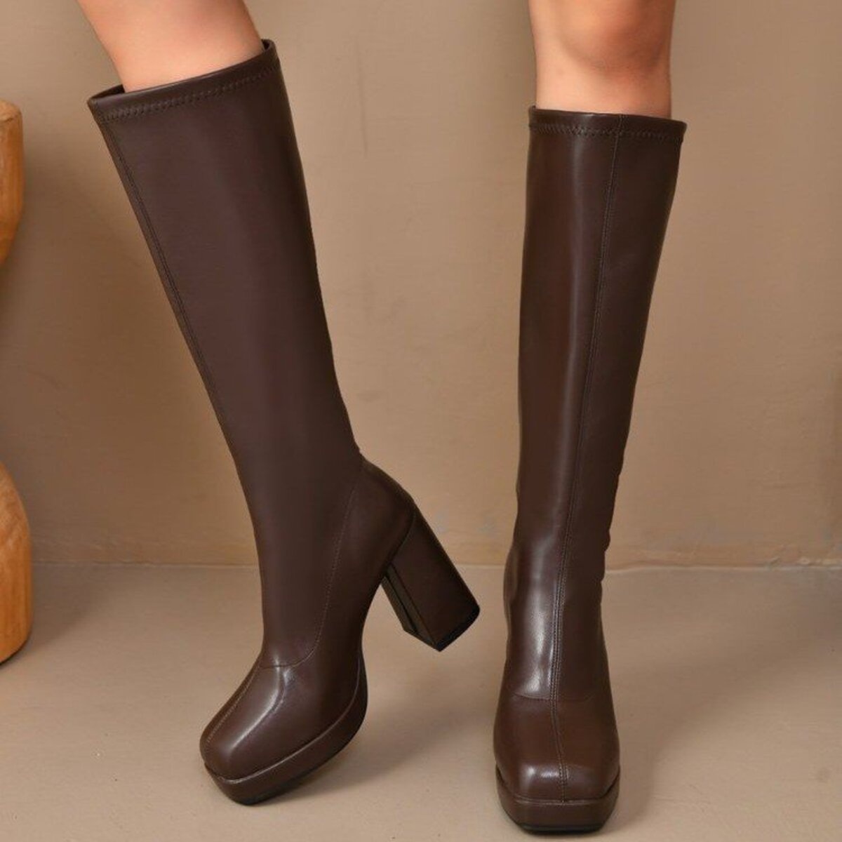 Square Toe Block Heels Boots