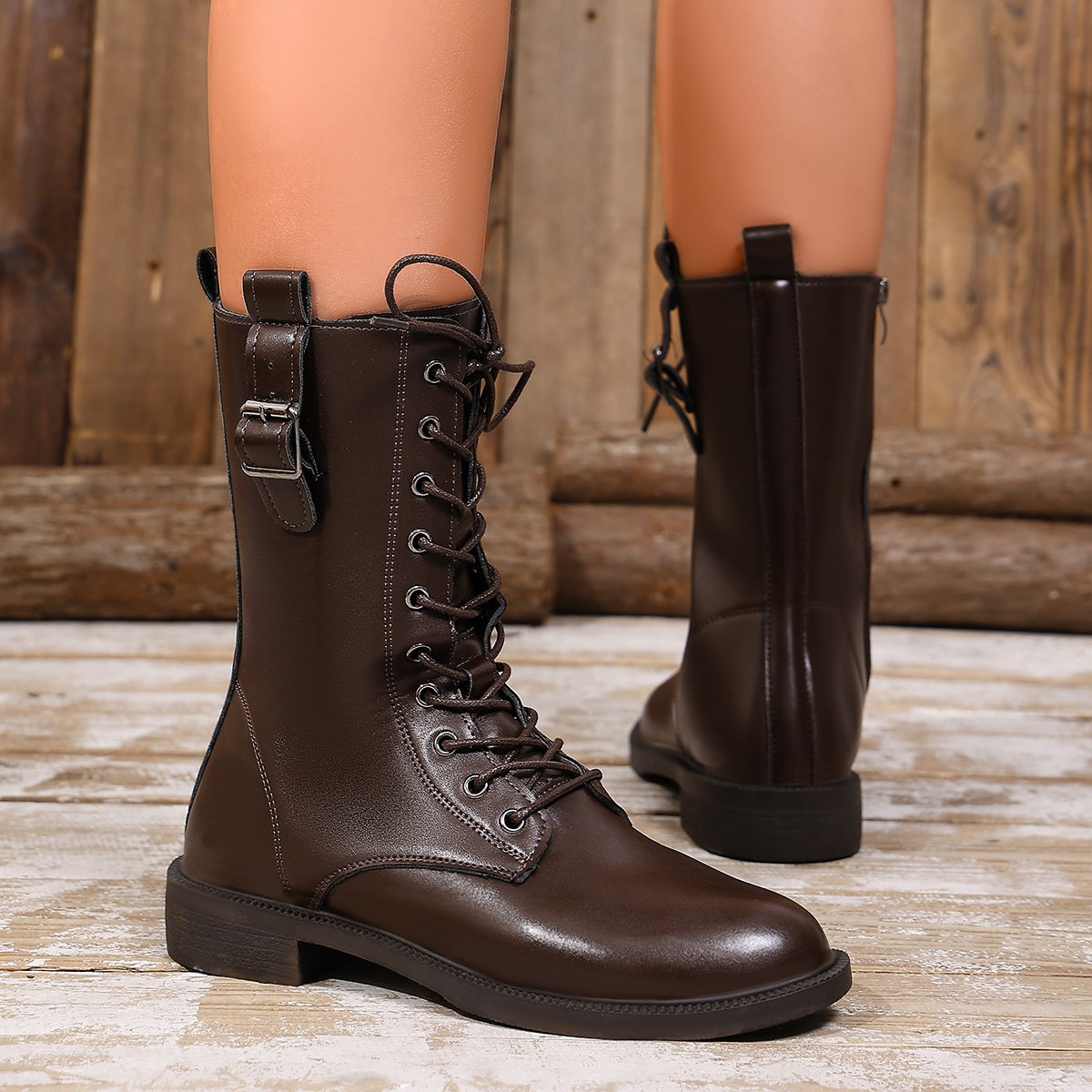 Round Toe Lace Up Boots