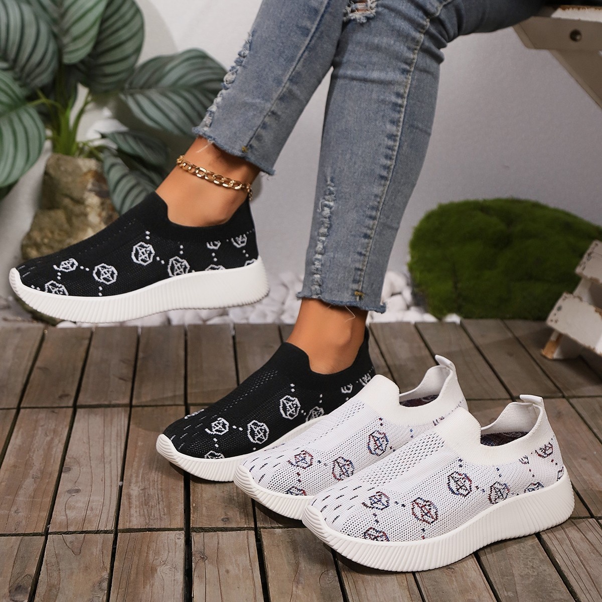 Mesh Round Toe Slip-Ons