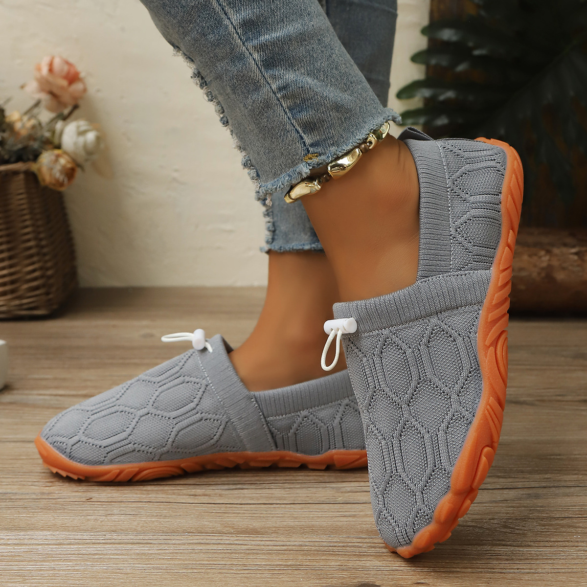 Round Toe Drawstring Slip-Ons