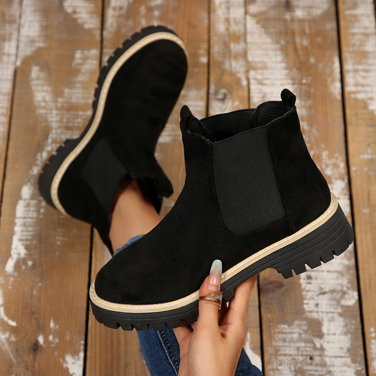 Round Toe Block Heels Boots