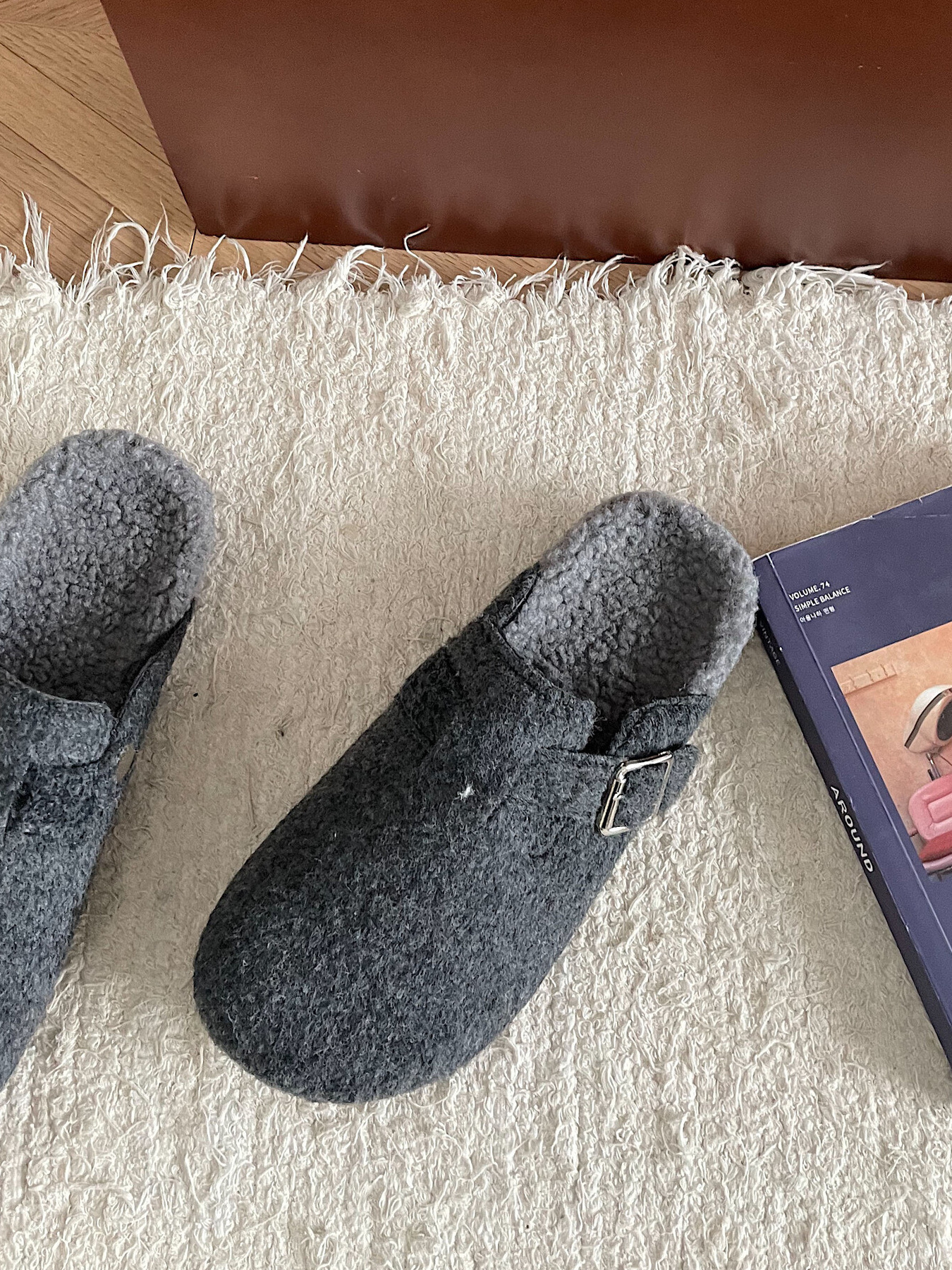 Cozy Plush Buckle Detail Slip-Ons