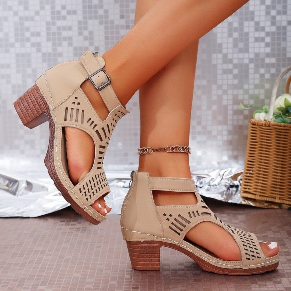 Open Toe Block Heels Sandals
