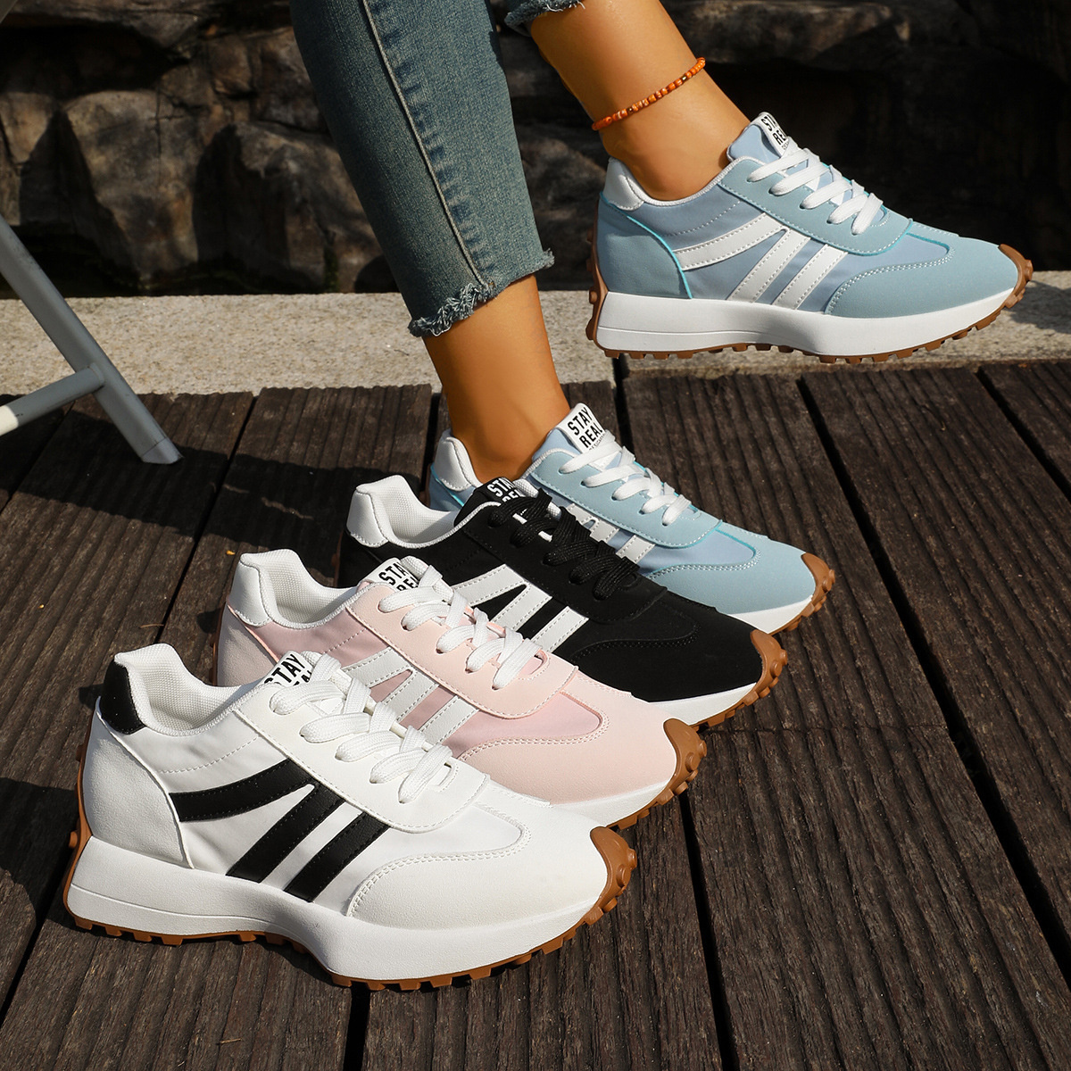 Round Toe Lace Up Sneakers