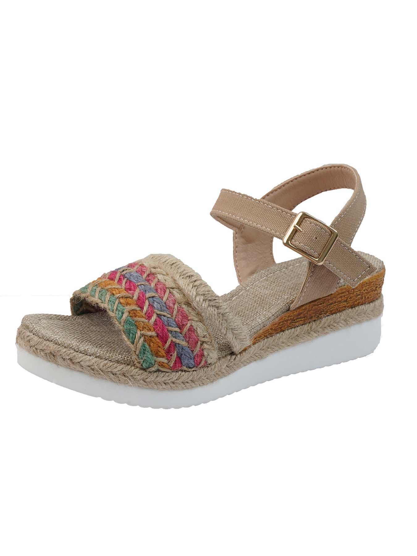Braided Rainbow Platform Wedge Sandals