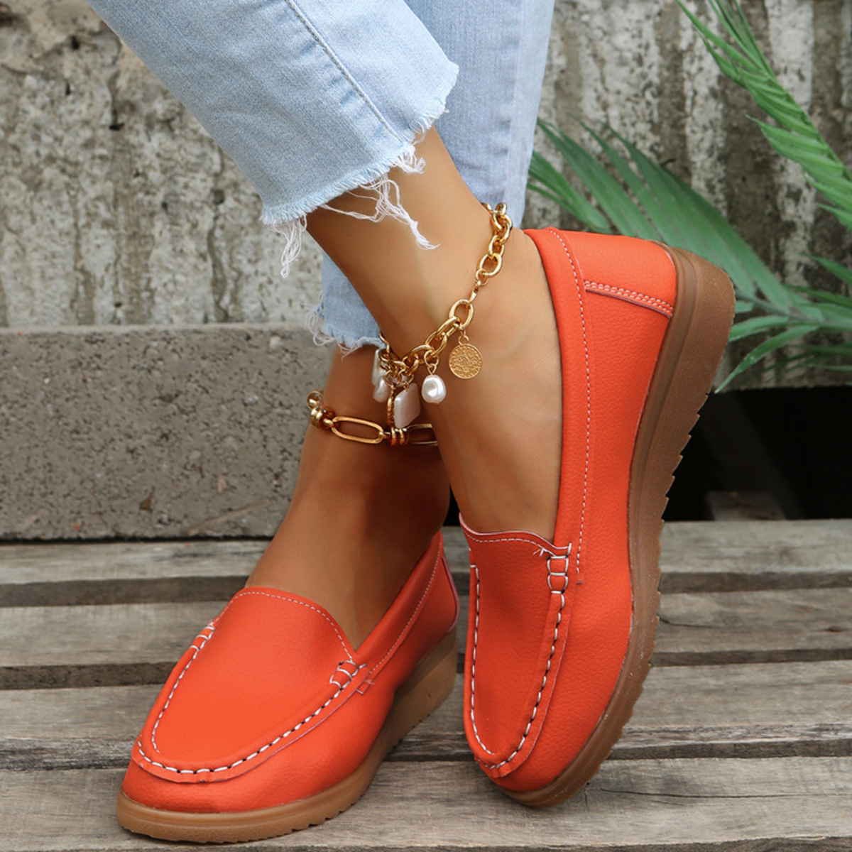 Round Toe Wedge Slip-Ons