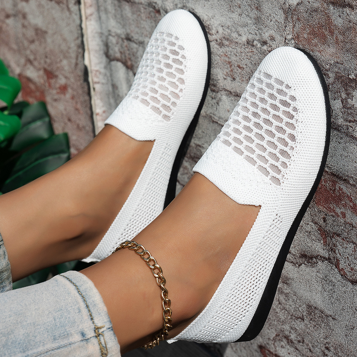 Mesh Breathable Slip-On Loafers with Perforated Design