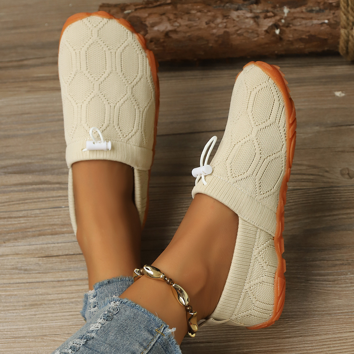 Round Toe Drawstring Slip-Ons