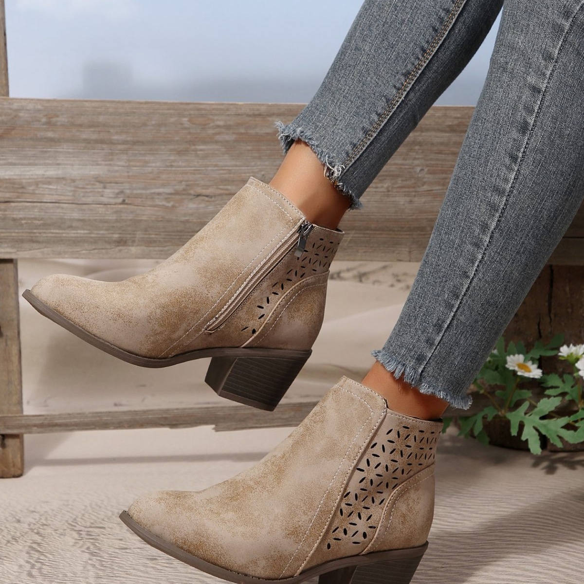 Point Toe Block Heels Boots