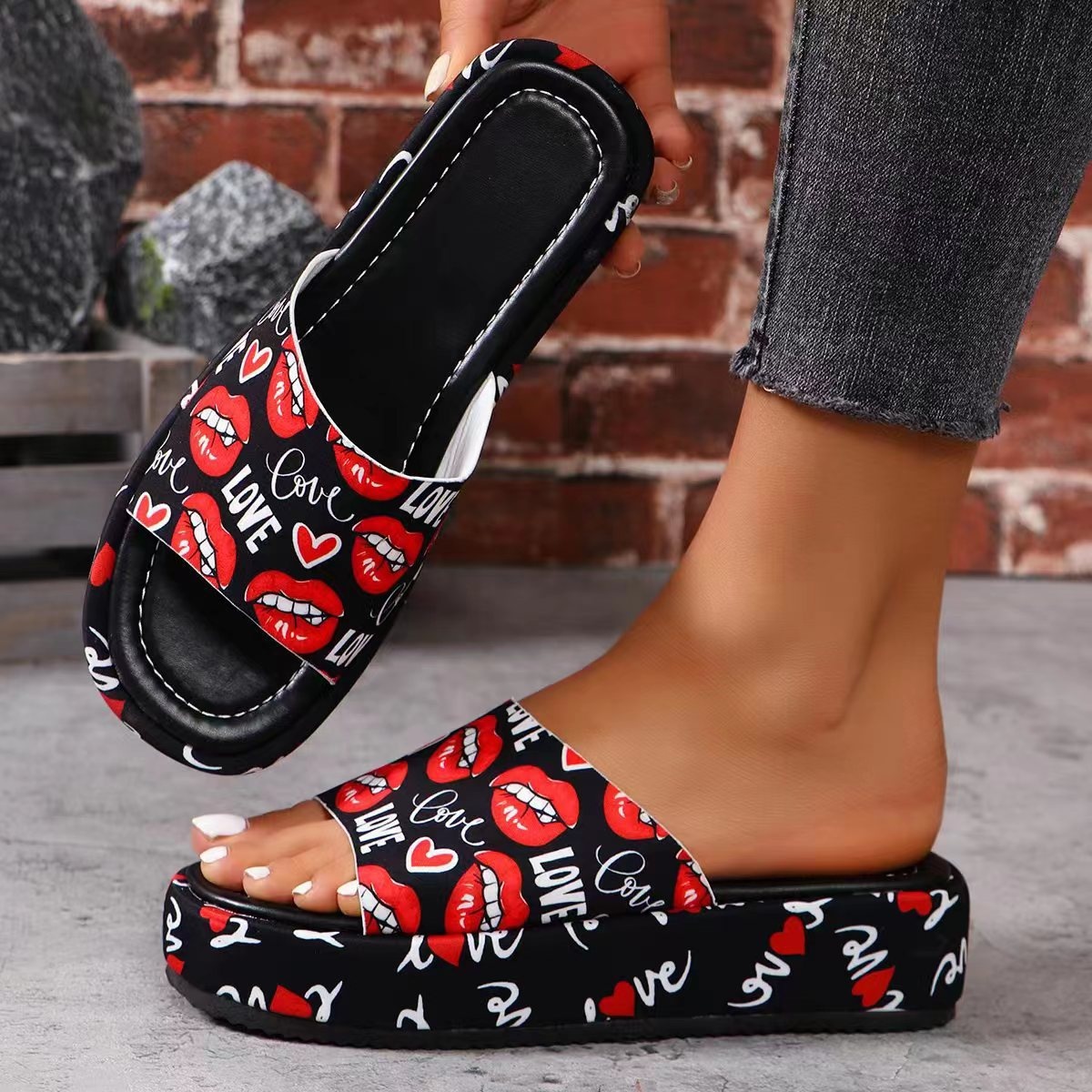 Butterfly Print Platform Sandals