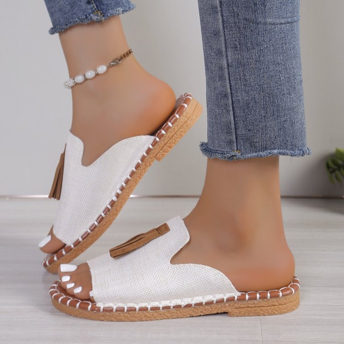 Leopard Print Tassel Flat Sandals