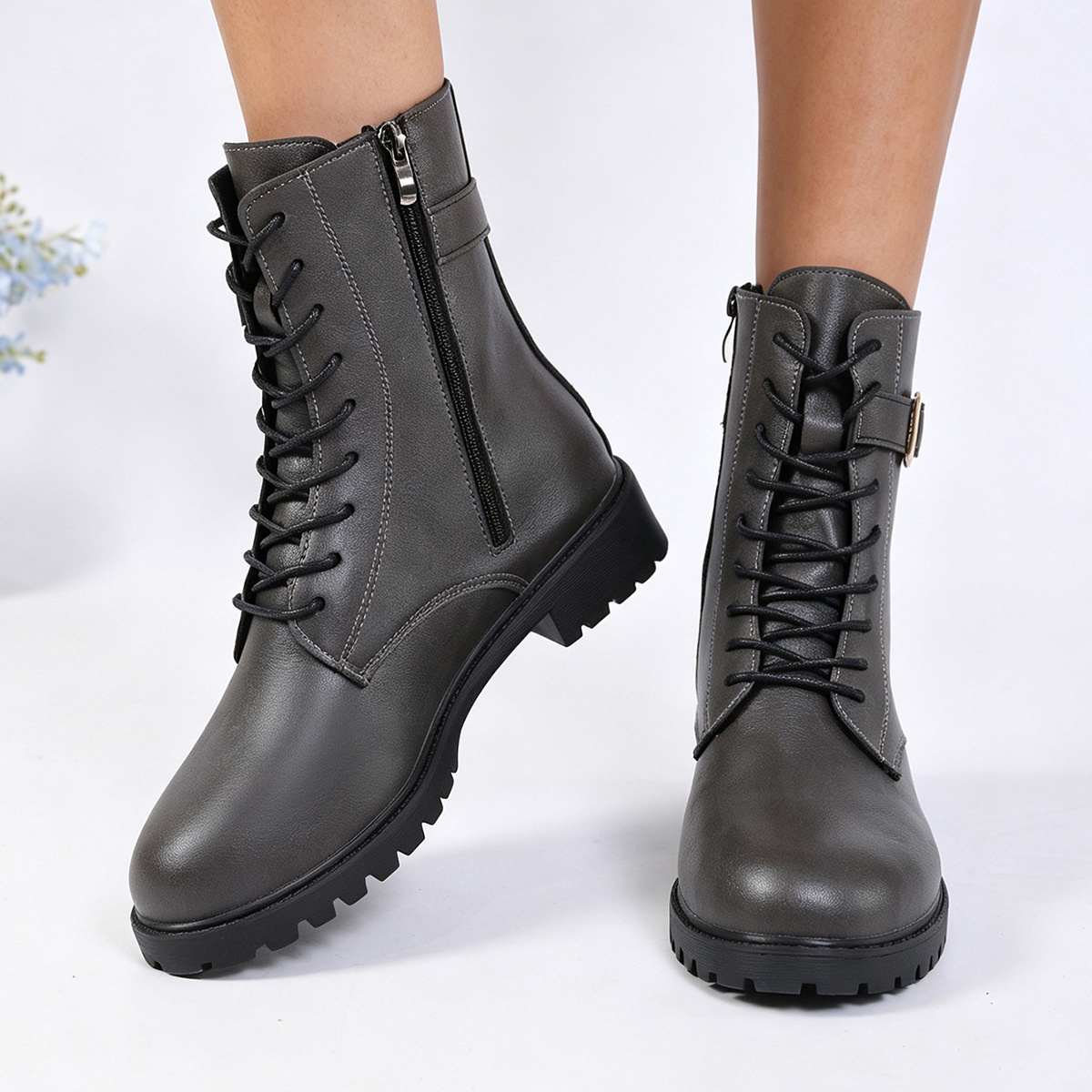 Round Toe Lace Up Boots