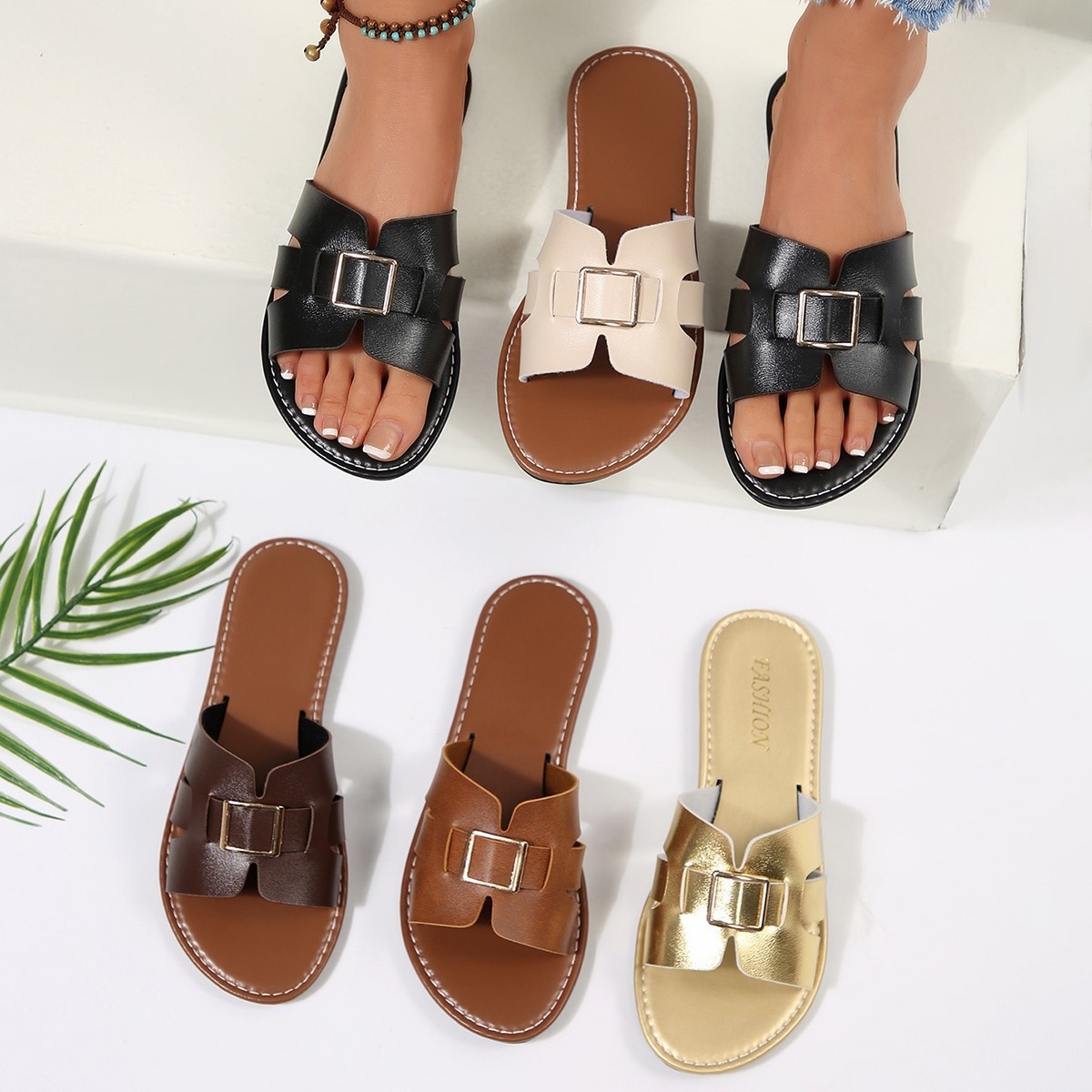 Elegant Buckle Slide Sandals