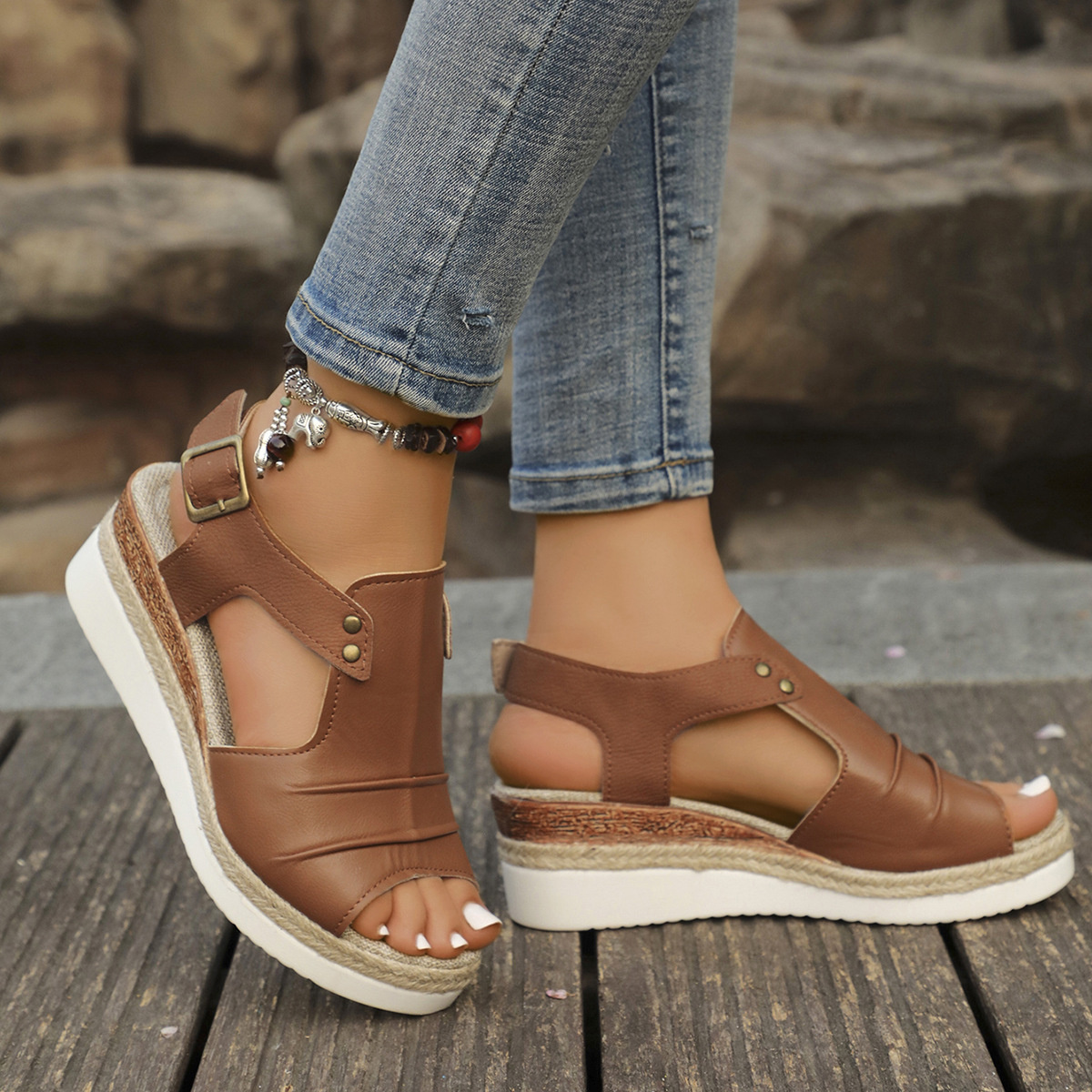 Peep Toe Wedge Sandals