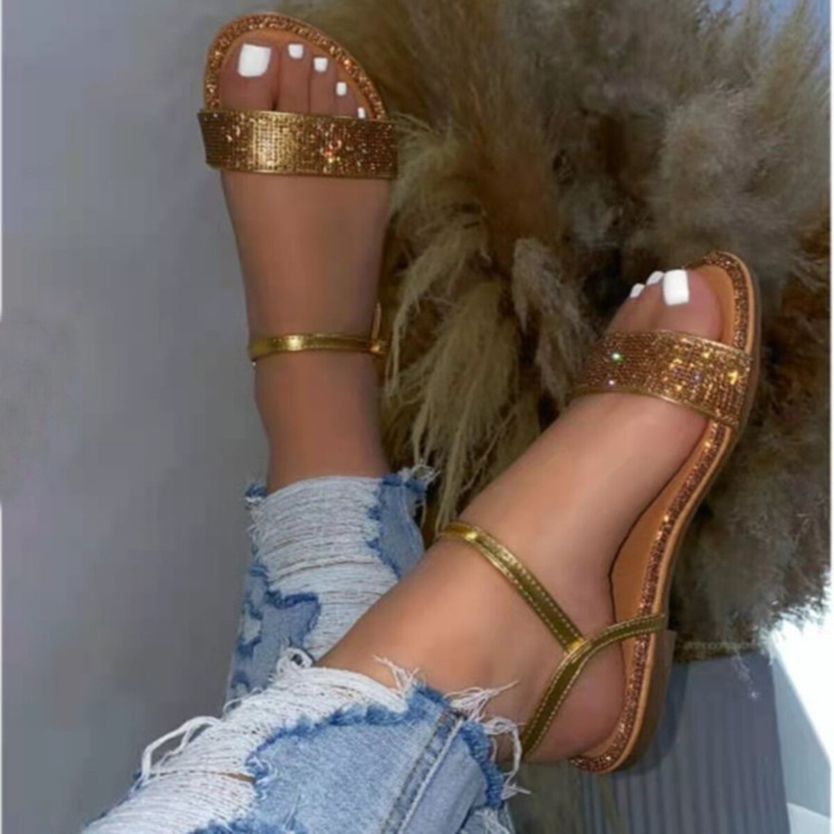 Rhinestone Ankle Strap Sandals