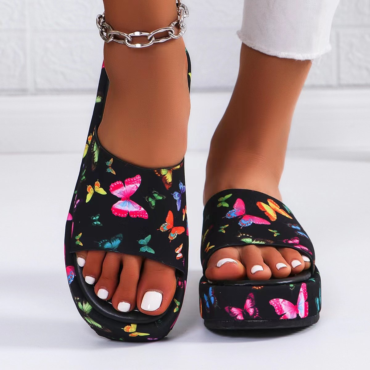 Butterfly Print Platform Sandals