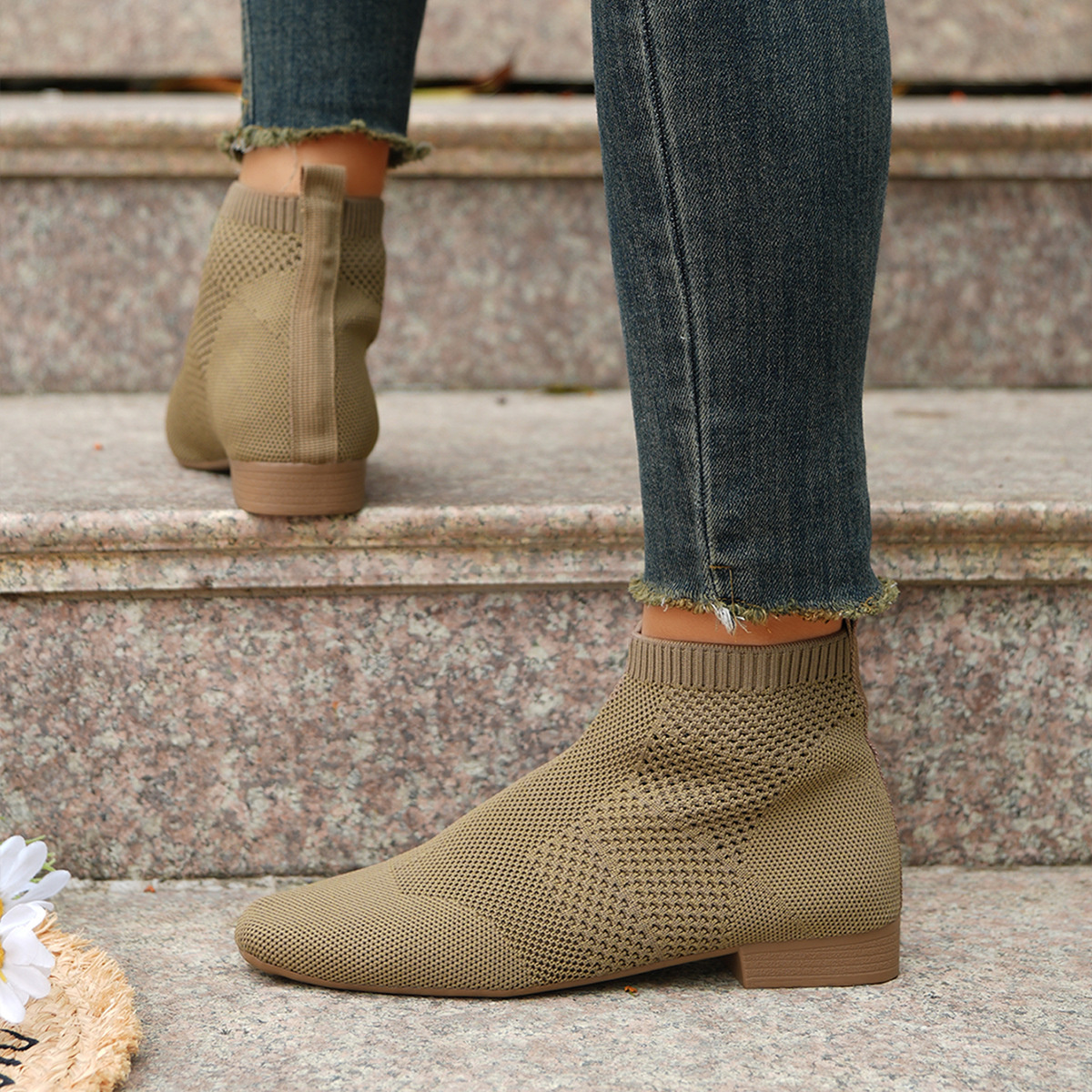 Mesh Knit Ankle Boots with Stretch Comfort Fit
