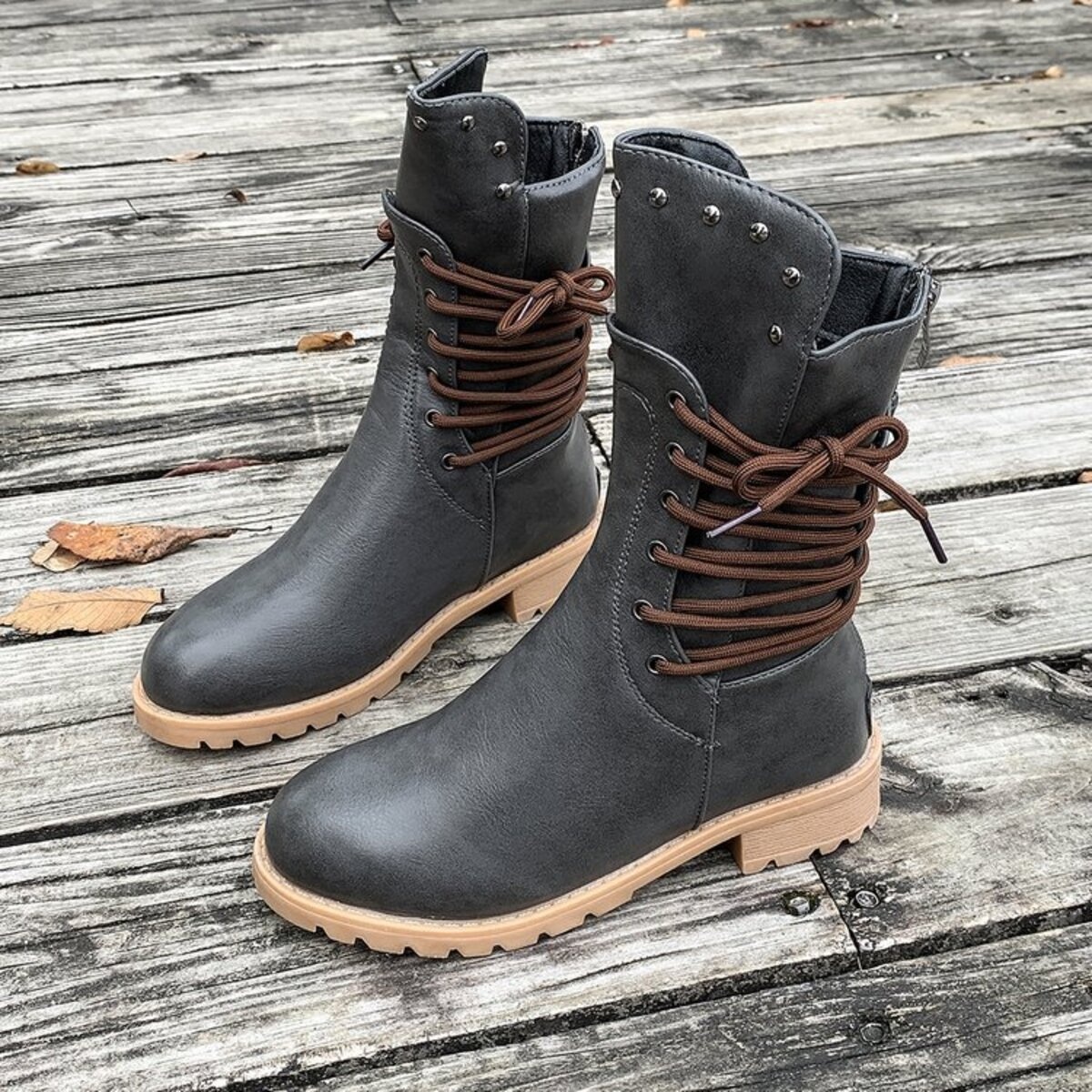 Lace Up Block Heels Boots