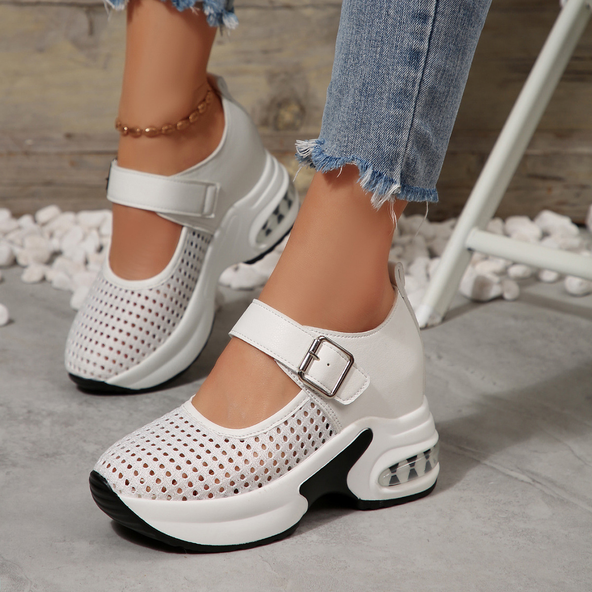 Breathable Mesh Platform Sneakers