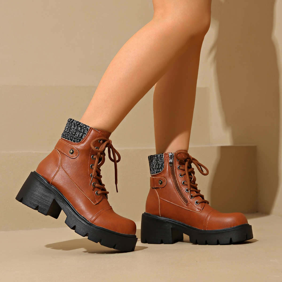 Round Toe Block Heels Boots